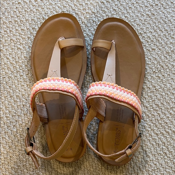 Toms Shoes - TOMS Leather Slingback Sandals Women’s 7.5 Pink Coral Toe Loop Boho